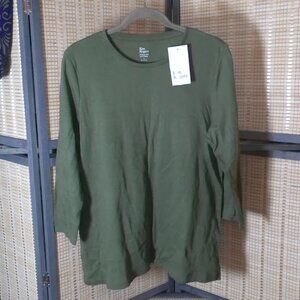 Kim Rogers Olive Green 3/4 Sleeve Knit Top
